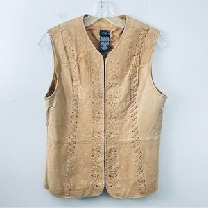 Vintage Outbrook Embroidered Woven Leather Vest